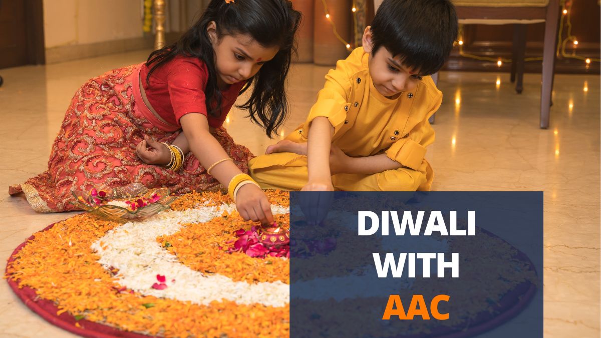 children making diwali rangoli - diwali with aac